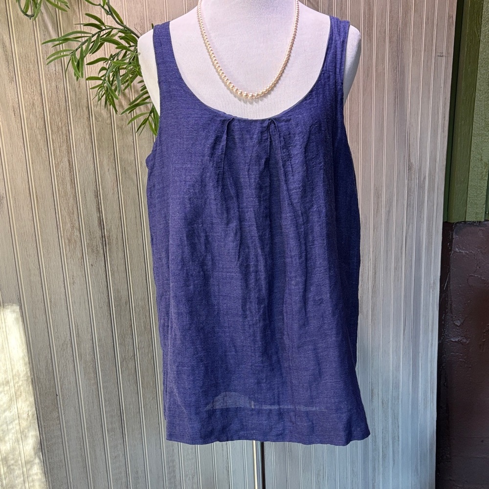 Eileen Fisher Indigo Blue Sleeveless Top, Silk Lined, Medium, EUC, Pleated